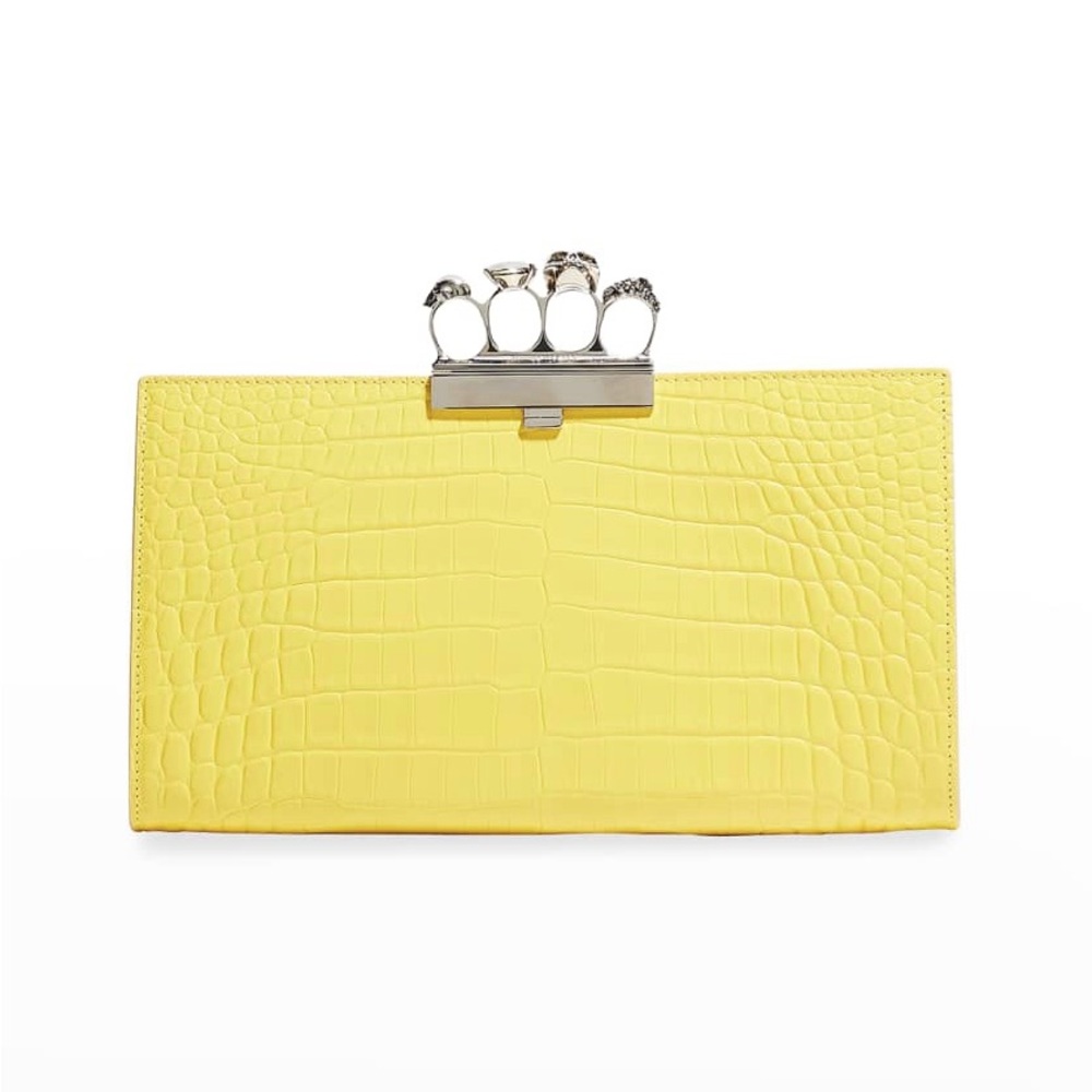Alexander McQueen
Skull Four-Ring Croc-Embossed Leather Clutch in Yellow